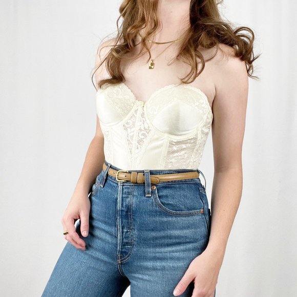 Vintage Tops - Stunning Vintage Union Made Sexy Lace Corset Bustier Top Lingerie Strapless S/M